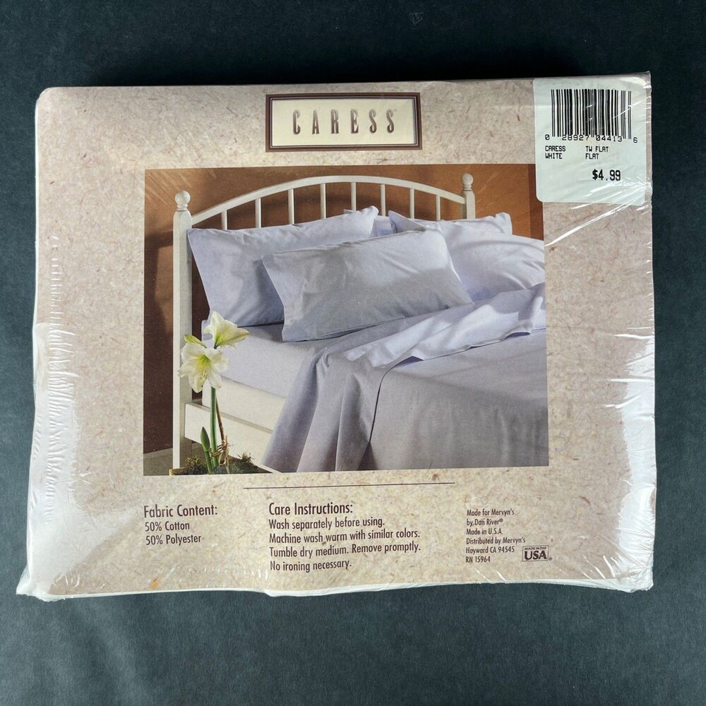 NOS Mervyn's Caress Twin Flat Sheet White No Iron Percale 180 Thread USA Made - Picture 1 of 4